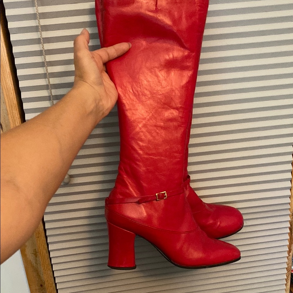 Vintage Red Heeled Boots with Chunky Block Heel